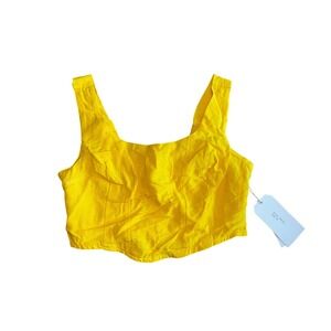 Midnight‎ Sky Crop Top Smocked Back Sleeveless Yellow Linen Blend Size M
